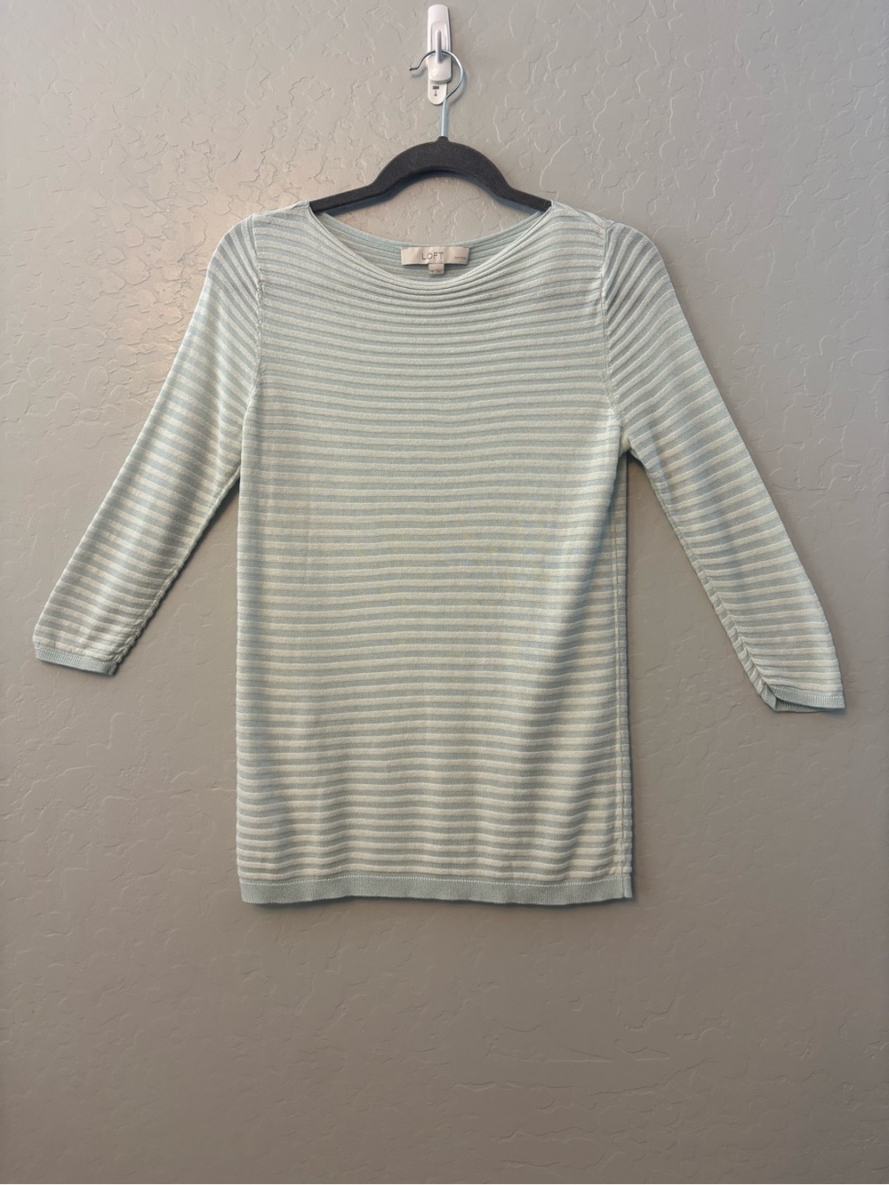 Ann Taylor LOFT light blue ribbed sheer boatneck blouse medium petite